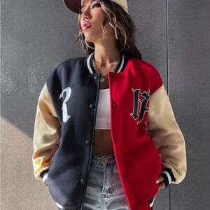 Stylish Red and Black Varsity Jacket